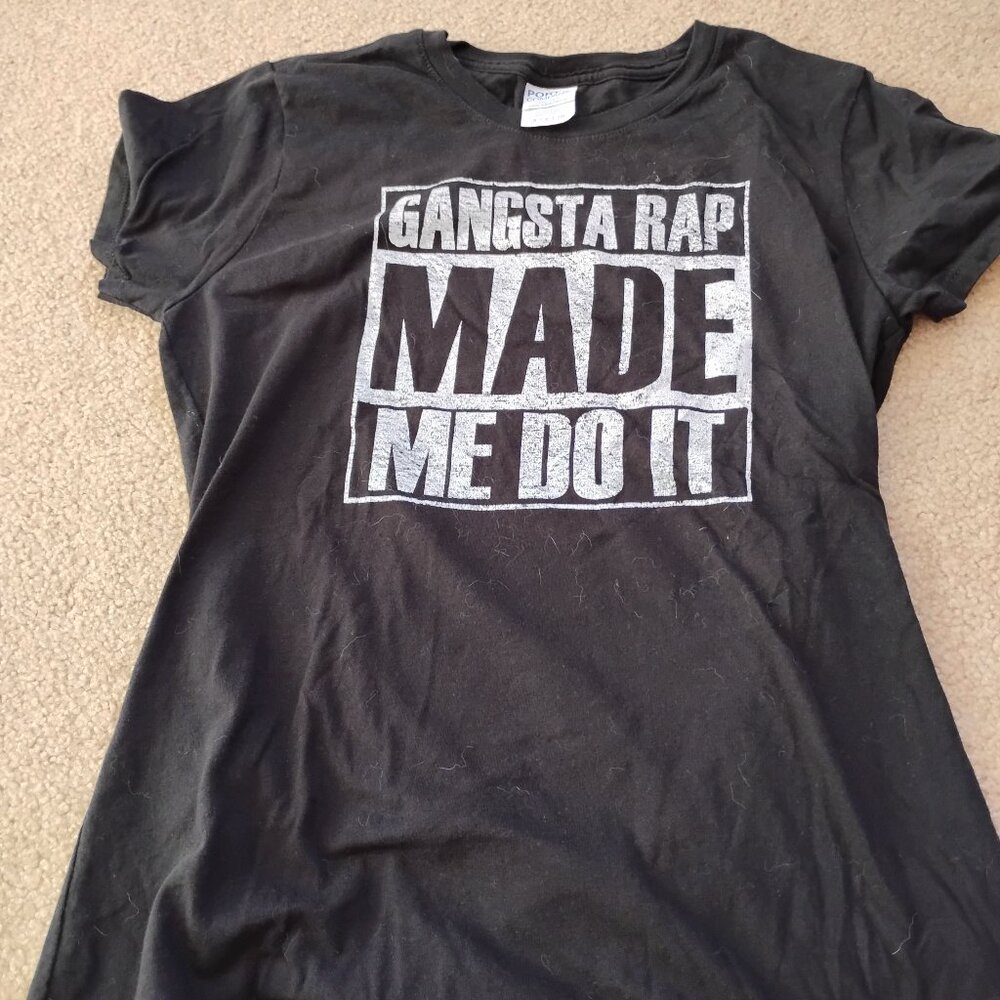 Black "Gangsta rap made me do it" T-shirt size S women's NWOT